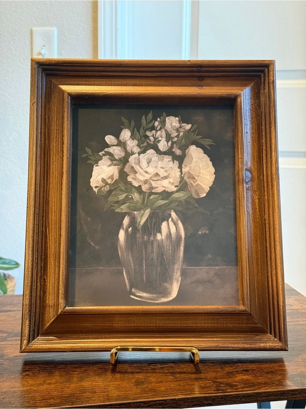 Framed Floral Still Life Art Print in Brown Frame